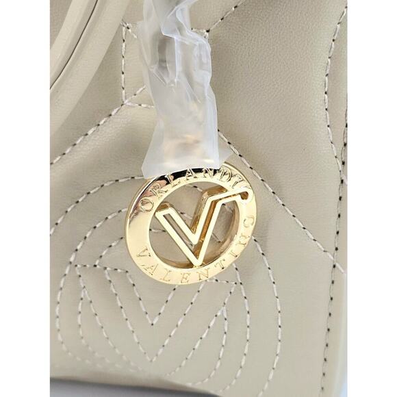 $299 Valentino Orlandi Quilted Shoulder Bag w/ Pendant Vegan Light Taupe New - Picture 7 of 15